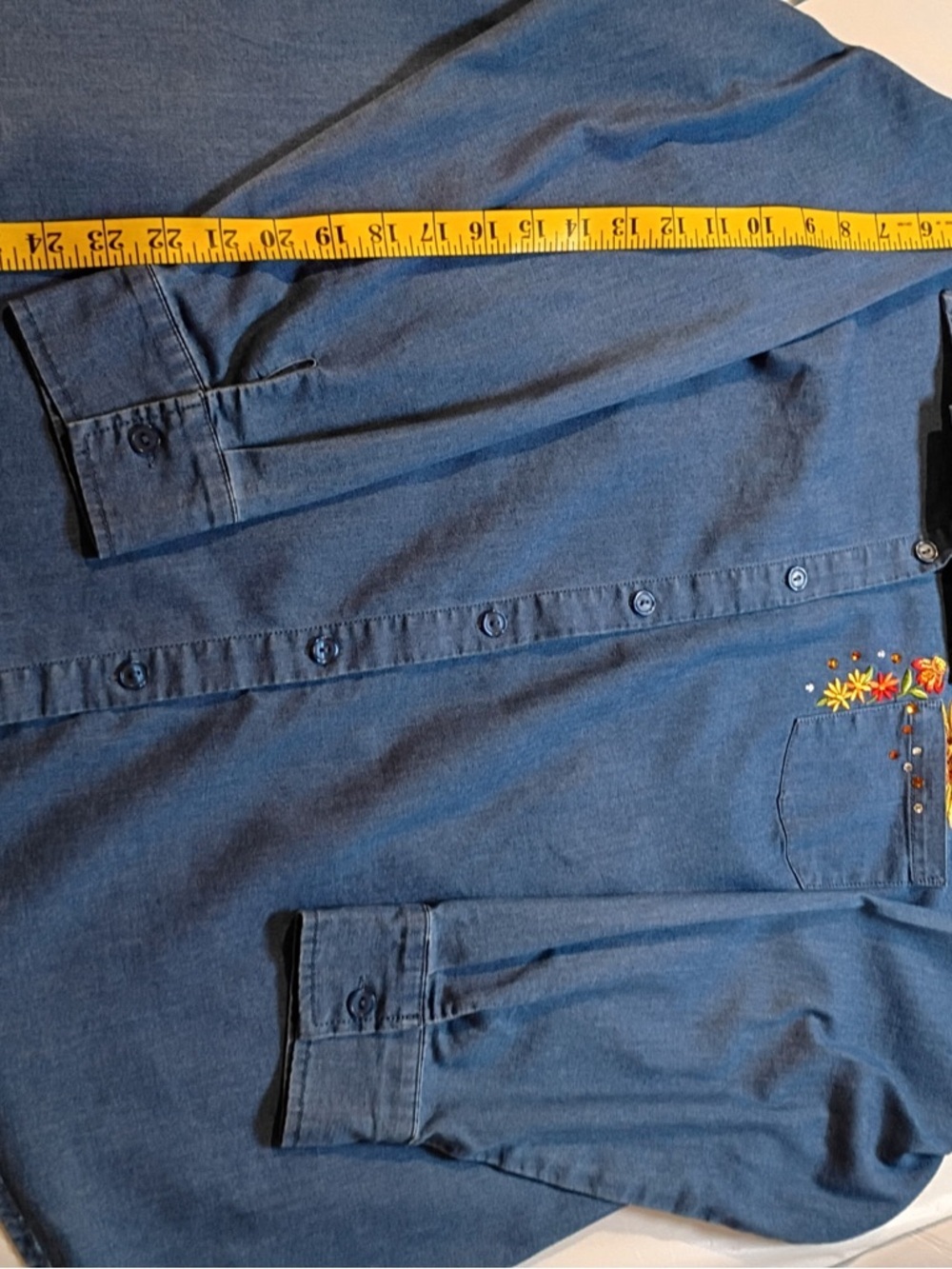 Quacker Factory Denim Shirt XL
Embroidered Floral Button Front
Chambray - Picture 6 of 9